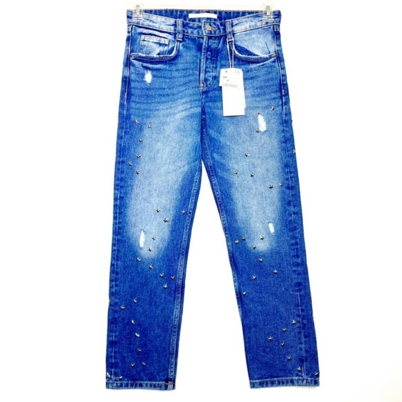Zara Star Studded Jeans 2 NWT Blue - Picture 5 of 15